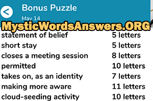 May 14 7 little words bonus answers