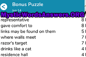 June 14 7 little words bonus answers