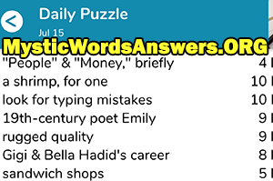 July 15 7 little words answers