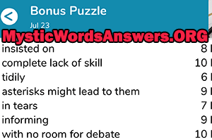 July 23 7 little words bonus answers