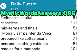 July 27 7 little words answers
