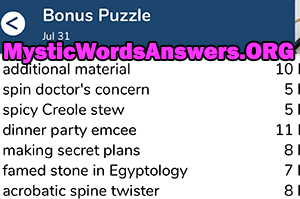 July 31 7 little words bonus answers