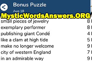 August 18 7 little words bonus answers