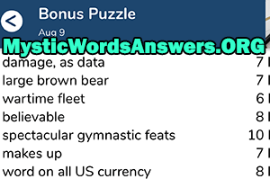 August 9 7 little words bonus answers