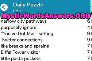 October 1 7 little words answers