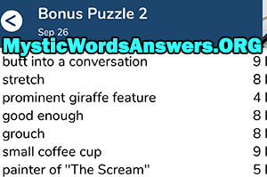 September 26 7 little words bonus answers