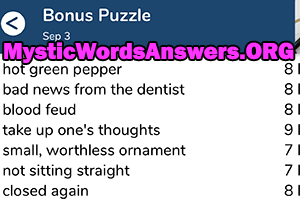 September 3 7 little words bonus answers