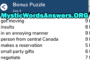 September 5 7 little words bonus answers