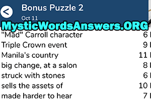 October 11 7 little words bonus answers
