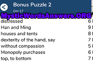 October 17 7 little words bonus answers
