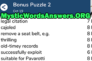 October 19 7 little words bonus answers