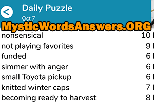 October 7 7 little words answers