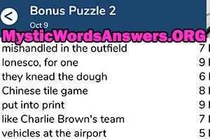 October 9 7 little words bonus answers