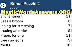 November 17 7 little words bonus answers