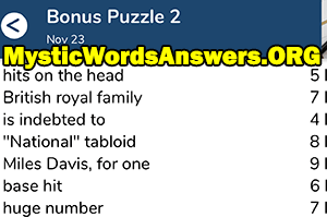 November 23 7 little words bonus answers