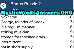 November 28 7 little words bonus answers