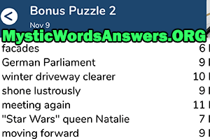 November 9 7 little words bonus answers
