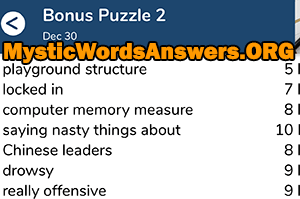 December 30 7 little words bonus answers