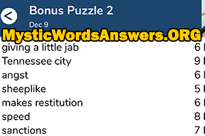 December 9 7 little words bonus answers