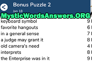 January 18 7 little words bonus answers