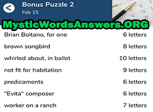 February 15 7 little words bonus answers