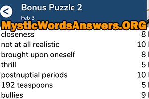 February 3 7 little words bonus answers