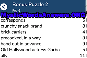 February 6 7 little words bonus answers