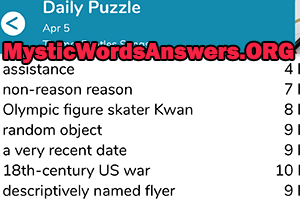 April 5th 7 little words answers