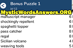 July 12th 7 little words bonus answers
