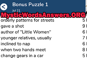 July 21st 7 little words bonus answers