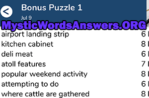 July 9th 7 little words bonus answers