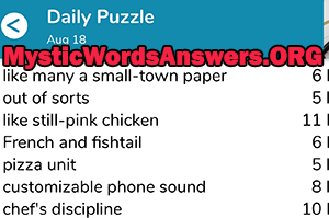 August 18th 7 little words answers