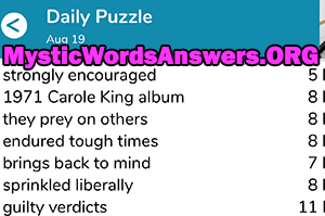 August 19th 7 little words answers