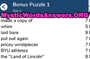 September 2nd 7 little words bonus answers