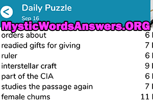 September 16th 7 little words answers
