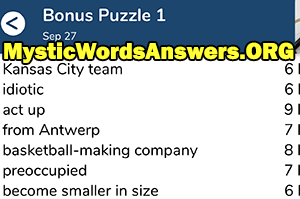 September 27th 7 little words bonus answers