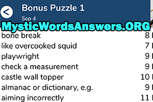 September 4th 7 little words bonus answers