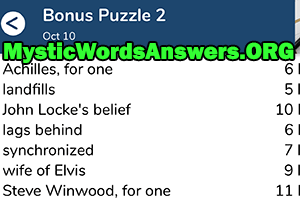 October 10th 7 little words bonus answers