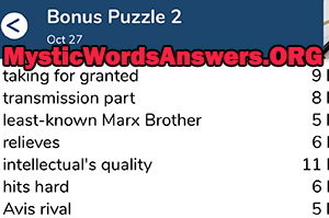 October 27th 7 little words bonus answers