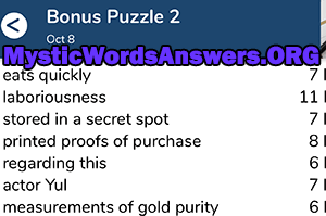 October 8th 7 little words bonus answers