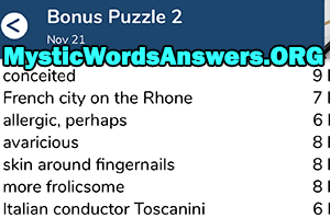 November 21st 7 little words bonus answers