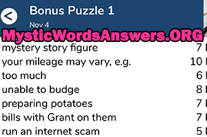 November 4th 7 little words bonus answers