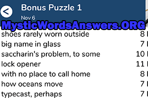 November 6th 7 little words bonus answers