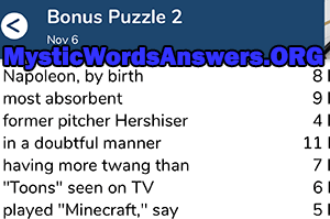 November 6th 7 little words bonus answers