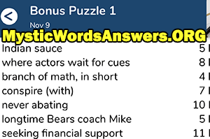 November 9th 7 little words bonus answers