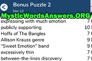 December 13th 7 little words bonus answers