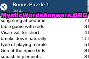 December 31st 7 little words bonus answers