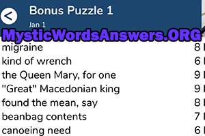 January 1st 7 little words bonus answers