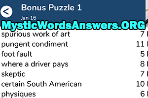 January 16th 7 little words bonus answers