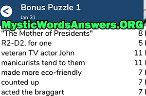 January 31st 7 little words bonus answers